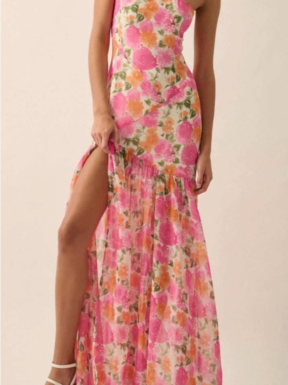 12th Tribe Pink and Orange Floral Maxi Dress